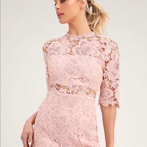 Lulus a fine romance blush pink lace sheath dress